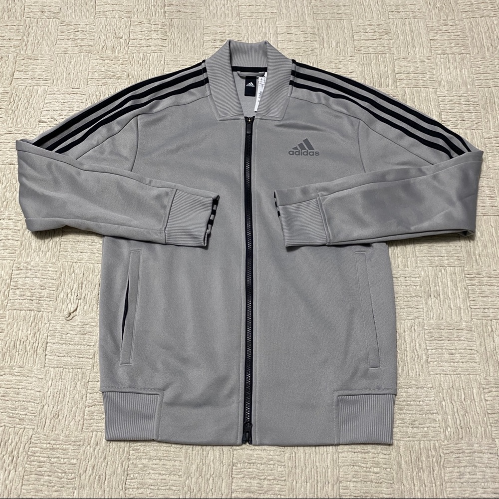 Adidas Men’s Size Small Full Zip Track Jacket Gray Black Three Stripes Athletic